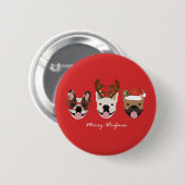 Merry Woofmas Franse Bulldogs Kerstmis Ronde Button 5,7 Cm (Voorkant /achterkant)