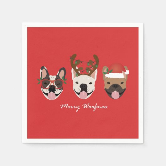 Merry Woofmas Franse Bulldogs Kerstmis Servet (Voorkant)