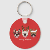 Merry Woofmas Franse Bulldogs Kerstmis Sleutelhanger (Voorkant)