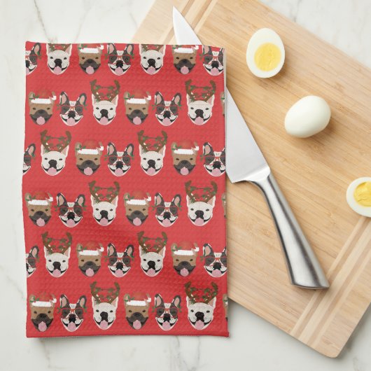 Merry Woofmas Franse Bulldogs Kerstmis Theedoek (Quarter Fold)