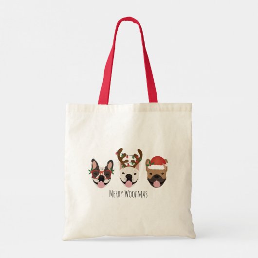 Merry Woofmas Franse Bulldogs Kerstmis Tote Bag (Achterkant)