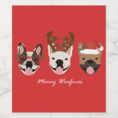 Merry Woofmas Franse Bulldogs Kerstmis Wijn Etiket (Enkel label)