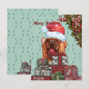 Merry Woofmas. Funny Bulldog Santa Hat Notitiekaartje