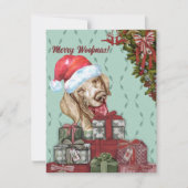 Merry Woofmas. Funny Dachshund Santa Hat Kerstmis Notitiekaartje (Voorkant)