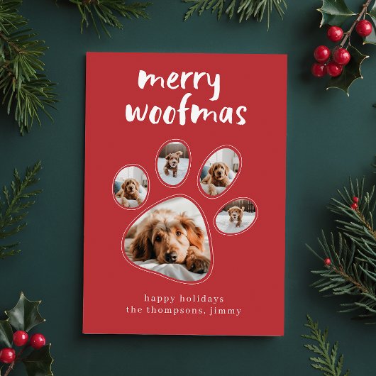 Merry Woofmas Funny Pet Dog Foto van Kerstmis Feestdagenkaart