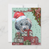 Merry Woofmas. Funny Poodle Santa Hat Kerstmis Notitiekaartje (Voorkant)