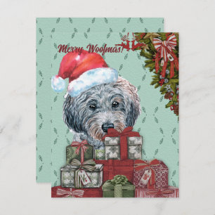 Merry Woofmas. Funny Poodle Santa Hat Kerstmis Notitiekaartje