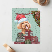 Merry Woofmas. Funny Poodle Santa Hat Kerstmis Notitiekaartje (Voorkant / Achterkant in situ)