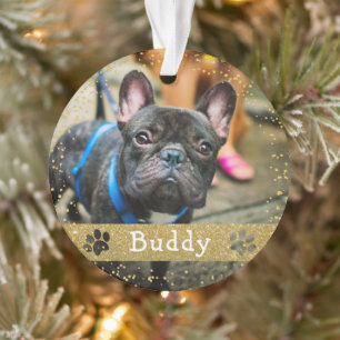 Merry Woofmas Gold Glitter Dog foto Ornament