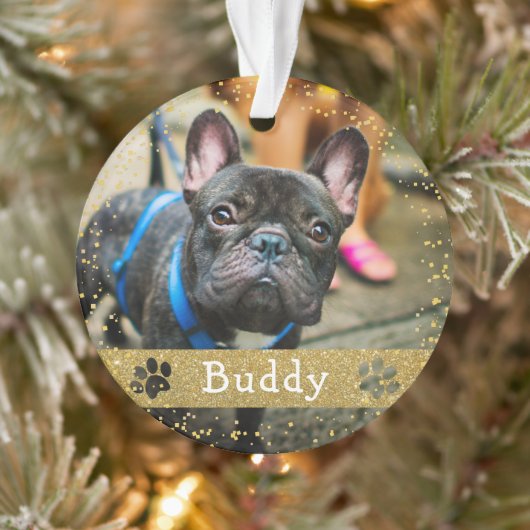 Merry Woofmas Gold Glitter Dog foto Ornament (Boom)