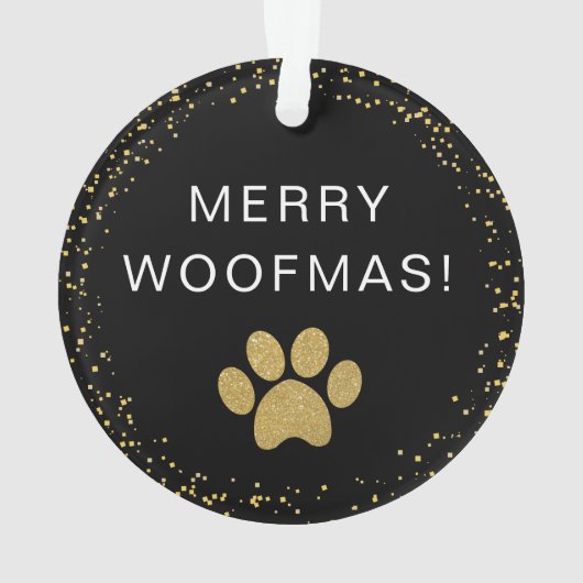 Merry Woofmas Gold Glitter Dog foto Ornament (achterkant)