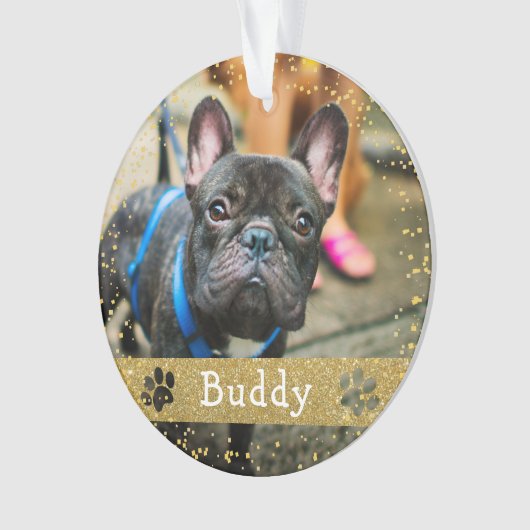 Merry Woofmas Gold Glitter Dog foto Ornament (voorkant)