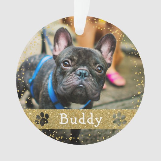 Merry Woofmas Gold Glitter Dog foto Ornament (voorkant)