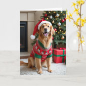 Merry Woofmas Golden Retriever Kaart (Gele Bloem)