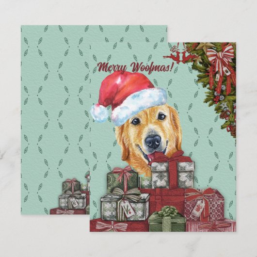 Merry Woofmas Golden Retriever kerstmis Notitiekaartje (Voorkant / Achterkant)