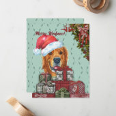 Merry Woofmas Golden Retriever kerstmis Notitiekaartje (Voorkant / Achterkant in situ)