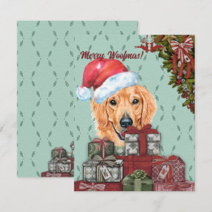 Merry Woofmas!Golden Retriever Santa Hat Kerstmis Notitiekaartje