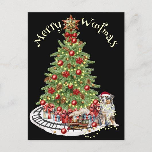 Merry Woofmas Hondenontwerp- Australian Shepherd Briefkaart (Voorkant)