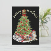 Merry Woofmas Hondenontwerp- Australian Shepherd Feestdagenkaart (Staand voorkant)