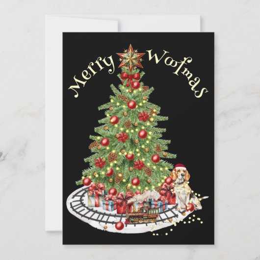 Merry Woofmas Hondenontwerp- Beagle Feestdagenkaart (Voorkant)