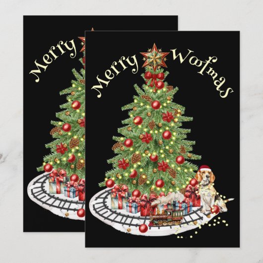 Merry Woofmas Hondenontwerp- Beagle Feestdagenkaart (Voorkant / Achterkant)