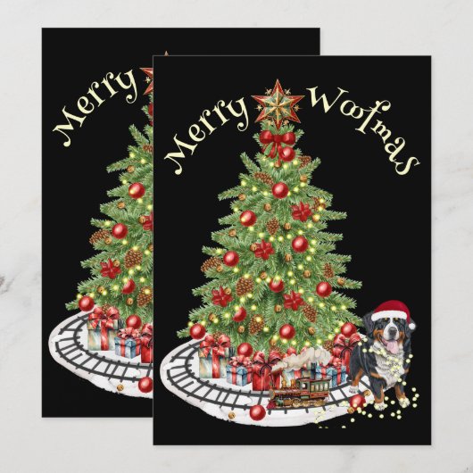 Merry Woofmas Hondenontwerp - Berner Berghond Feestdagenkaart (Voorkant / Achterkant)