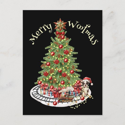 Merry Woofmas Hondenontwerp- Boston Terrier Briefkaart (Voorkant)