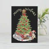 Merry Woofmas Hondenontwerp- Boston Terrier Feestdagenkaart (Staand voorkant)