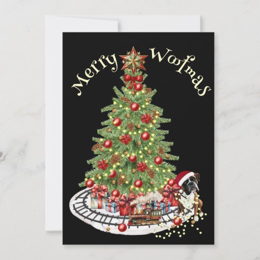 Merry Woofmas Hondenontwerp- Boxer Feestdagenkaart (Voorkant)