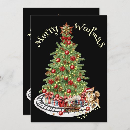 Merry Woofmas Hondenontwerp- Chihuahua Feestdagenkaart (Voorkant / Achterkant)