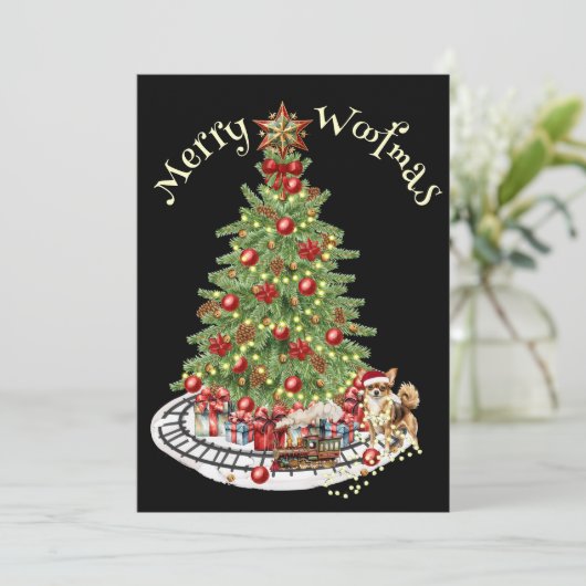 Merry Woofmas Hondenontwerp- Chihuahua Feestdagenkaart (Staand voorkant)