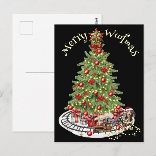 Merry Woofmas Hondenontwerp- Dachshund Briefkaart (Voorkant / Achterkant)