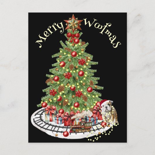 Merry Woofmas Hondenontwerp - English Bulldog Briefkaart (Voorkant)