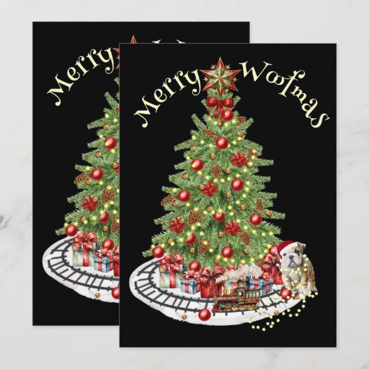 Merry Woofmas Hondenontwerp - English Bulldog Feestdagenkaart (Voorkant / Achterkant)