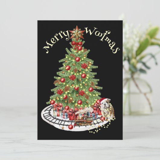 Merry Woofmas Hondenontwerp - English Bulldog Feestdagenkaart (Staand voorkant)