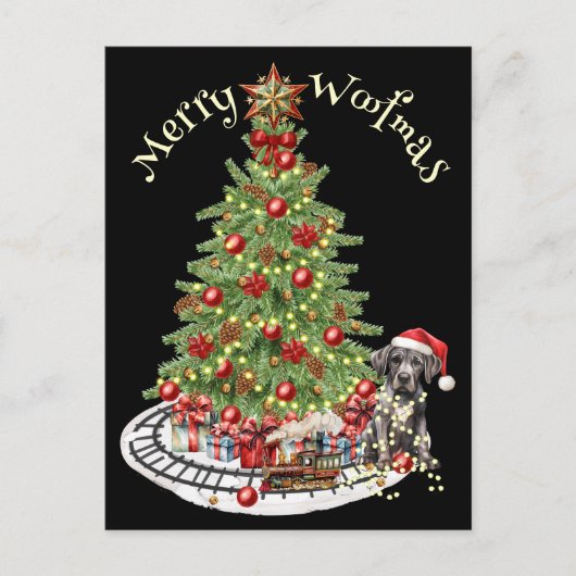 Merry Woofmas Hondenontwerp- Grote Deen Briefkaart (Voorkant)