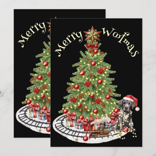 Merry Woofmas Hondenontwerp- Grote Deen Feestdagenkaart (Voorkant / Achterkant)