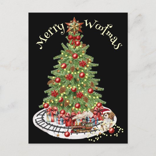 Merry Woofmas Hondenontwerp - King Charles Spaniel Briefkaart (Voorkant)