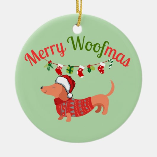 Merry WOOFmas Keramisch Ornament (Voorkant)