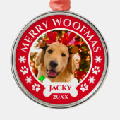 Merry Woofmas Kerst Custom Pet Dog Foto Metalen Ornament (Voorkant)