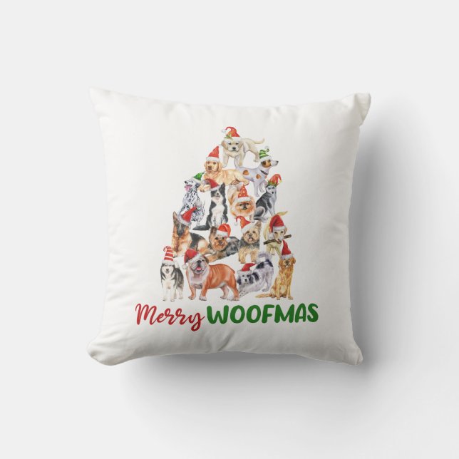 Merry Woofmas kerstcadeautjes Hondenliefhebbers Kussen (Voorkant)