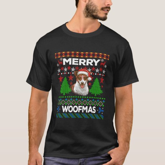 Merry Woofmas Lelijke trui Christmas Jack Russell T-shirt (Voorkant)