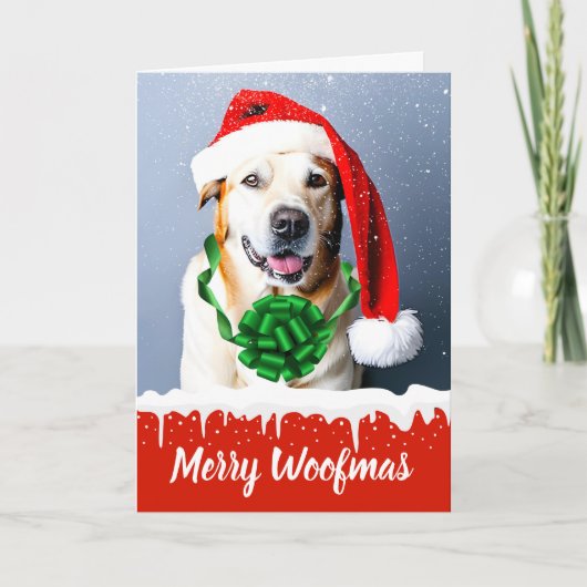 Merry Woofmas Leuke Kersthond in de sneeuw Feestdagen Kaart (Voorkant)