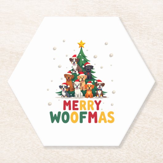 Merry Woofmas - Merry Christmas For Dog Lovers (1) Kartonnen Onderzetters (Voorkant)