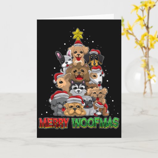 Merry Woofmas - Merry Christmas For Dog Lovers  Kaart (Gele Bloem)