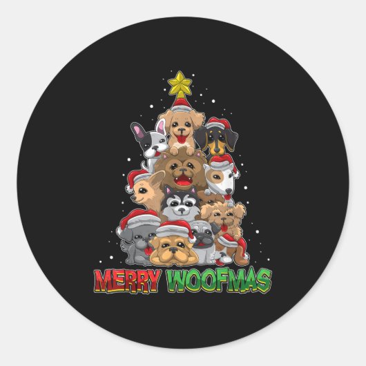 Merry Woofmas - Merry Christmas For Dog Lovers Ronde Sticker (Voorkant)