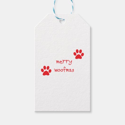 Merry Woofmas Paw Print Red Statement Cadeaulabel (Voorkant)
