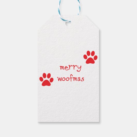 Merry Woofmas Paw Print Red Statement Cadeaulabel (Achterkant)