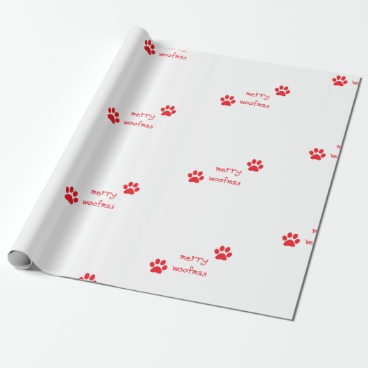 Merry Woofmas Paw Print Red Statement Cadeaupapier (Uitgerold)