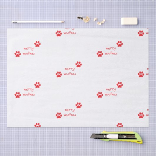 Merry Woofmas Paw Print Red Statement Tissuepapier (Craft)